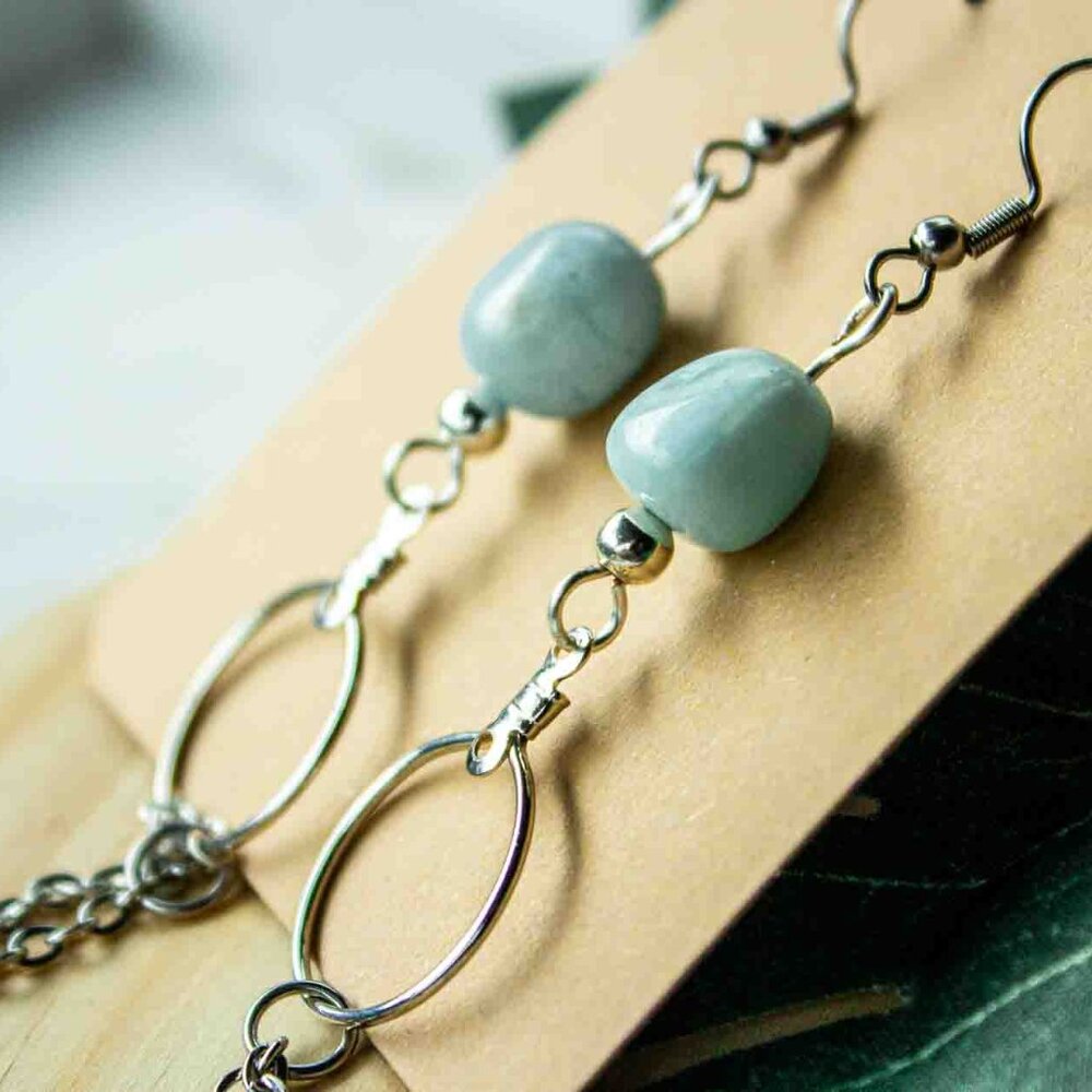 Aquamarine Silver Chain Dangle Earrings